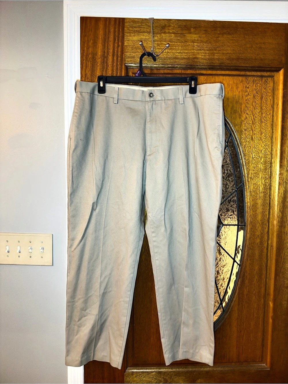 Savane Tailored Comfort Waist Flat Front Chino Pants Men's Beige